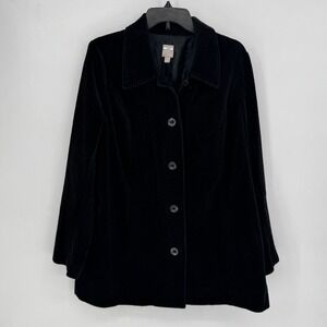 J. Jill Womens Women Black Corduroy Button Front Shirt Jacket Size Large Pockets